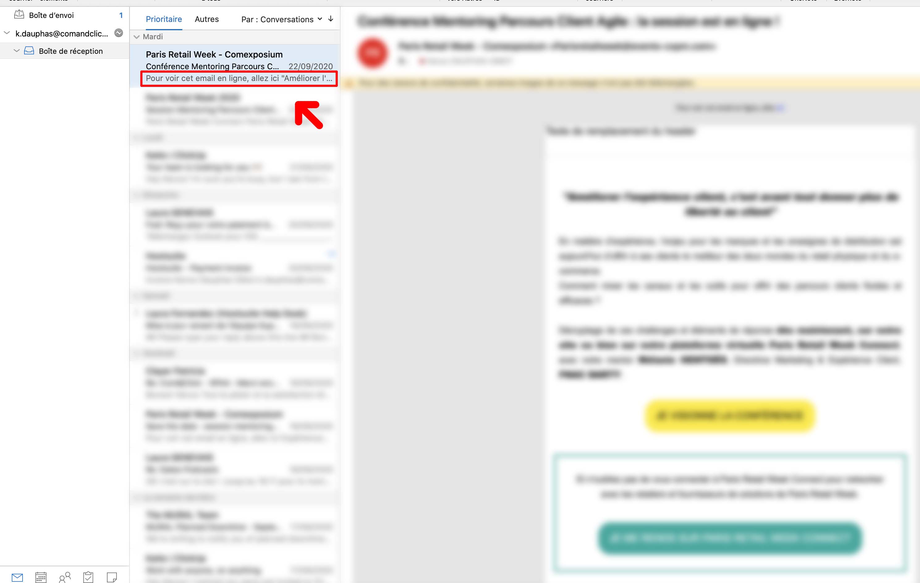 Preheader exemple d'emailing en inbox